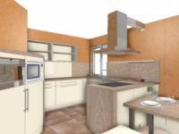 Küche in beige mit Holz-Arbeitsplatte 